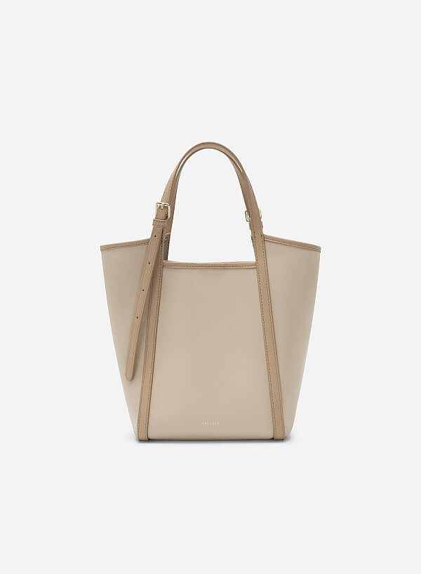 Edge Décor Double Strap Tote Bag - TTE 0108 - Beige - VASCARA