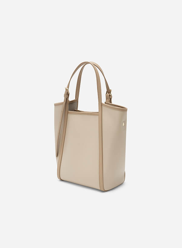 Edge Décor Double Strap Tote Bag - TTE 0108 - Beige - VASCARA