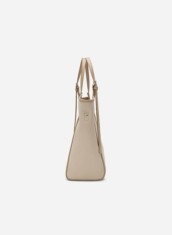 Edge Décor Double Strap Tote Bag - TTE 0108 - Beige - VASCARA