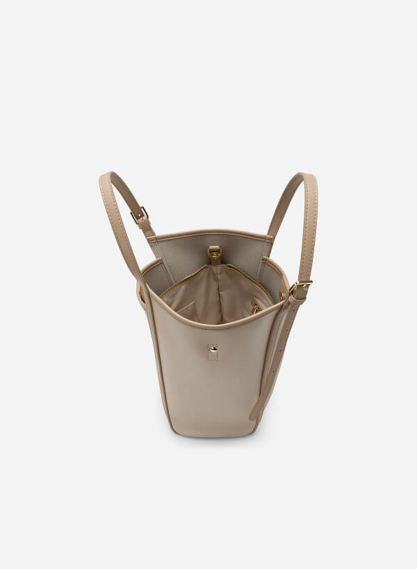 Edge Décor Double Strap Tote Bag - TTE 0108 - Beige - VASCARA