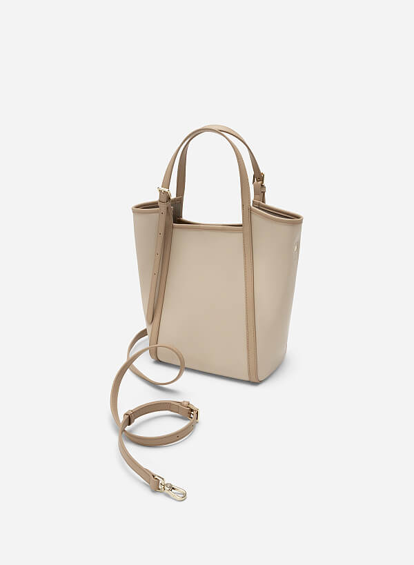Edge Décor Double Strap Tote Bag - TTE 0108 - Beige - VASCARA