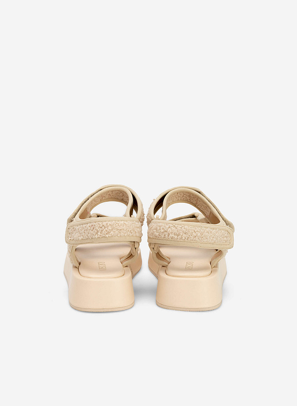 Fur Décor Platform Sandals - SDL 0329 - Cream - VASCARA