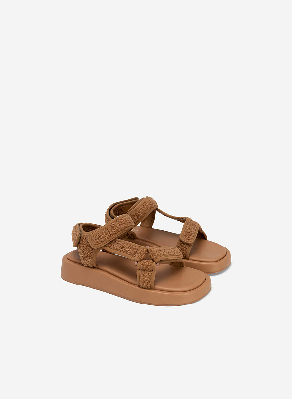Fur Décor Platform Sandals - SDL 0329 - Dark Beige - VASCARA