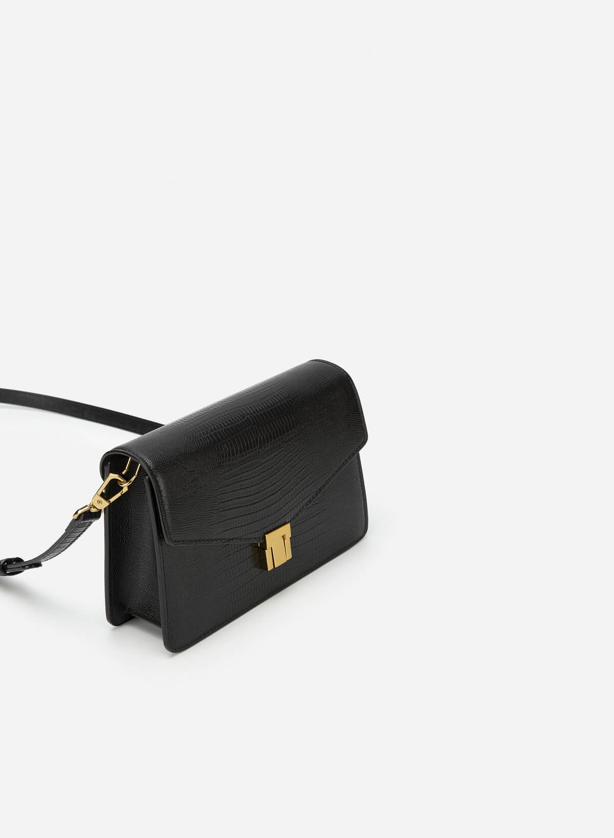 Lizard-effect Flap Crossbody Bag - MES 0219 - Black - vascara.com