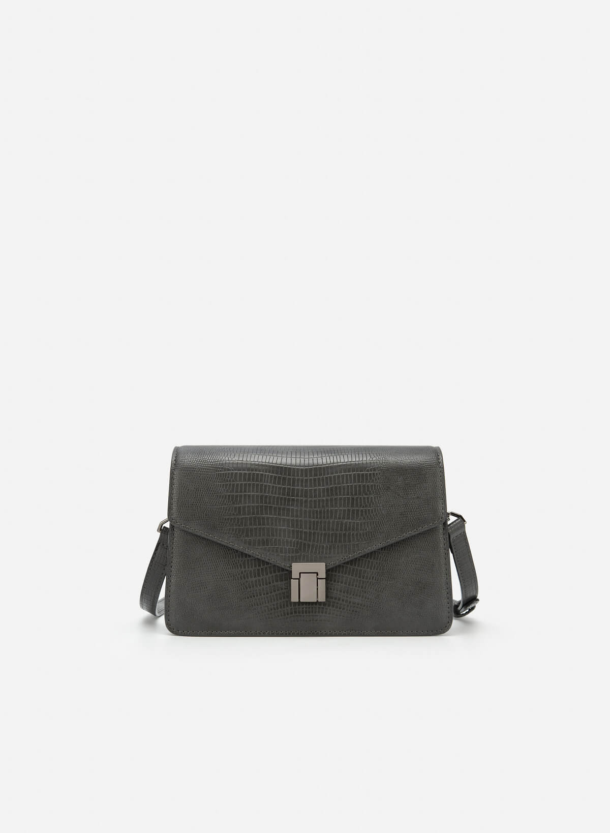 Lizard-effect Flap Crossbody Bag - MES 0219 - Dark Grey - vascara.com