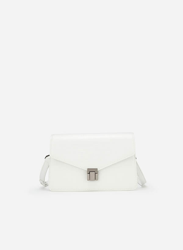 Lizard-effect Flap Crossbody Bag - MES 0219 - White