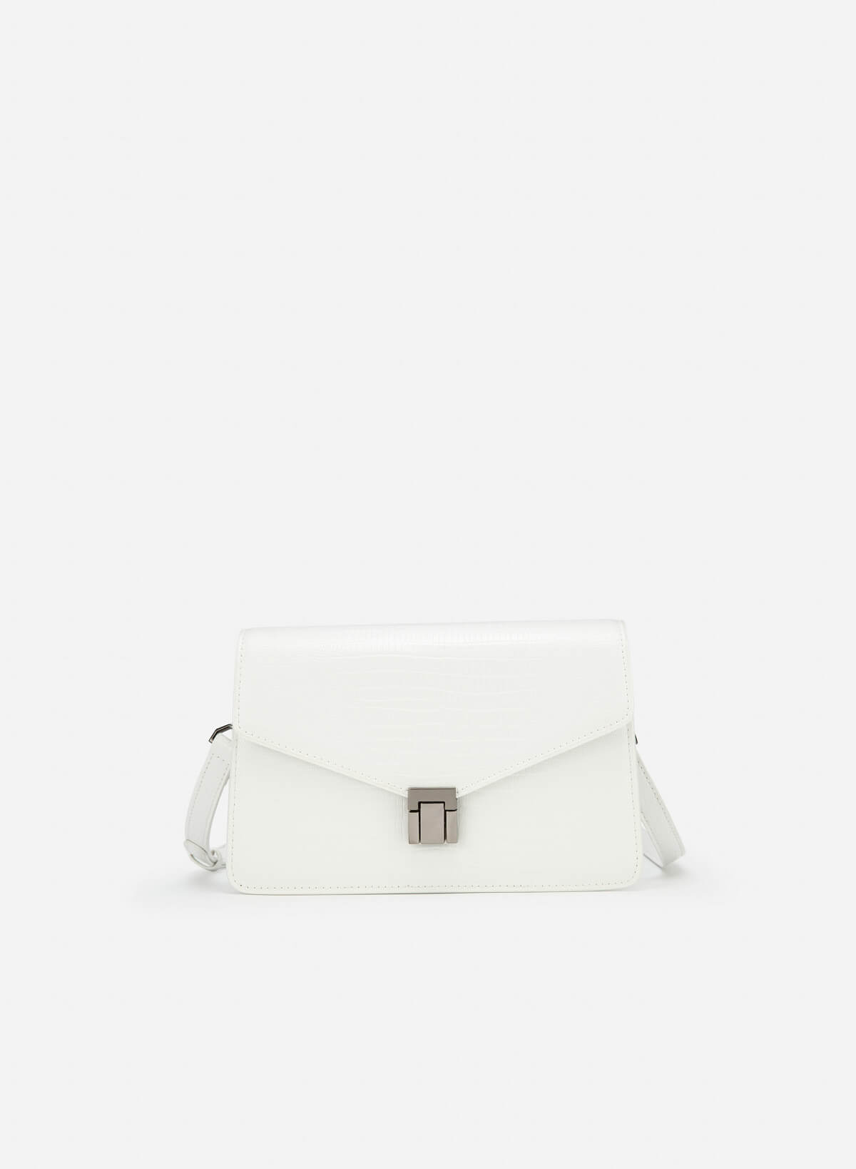 Lizard-effect Flap Crossbody Bag - MES 0219 - White - vascara.com