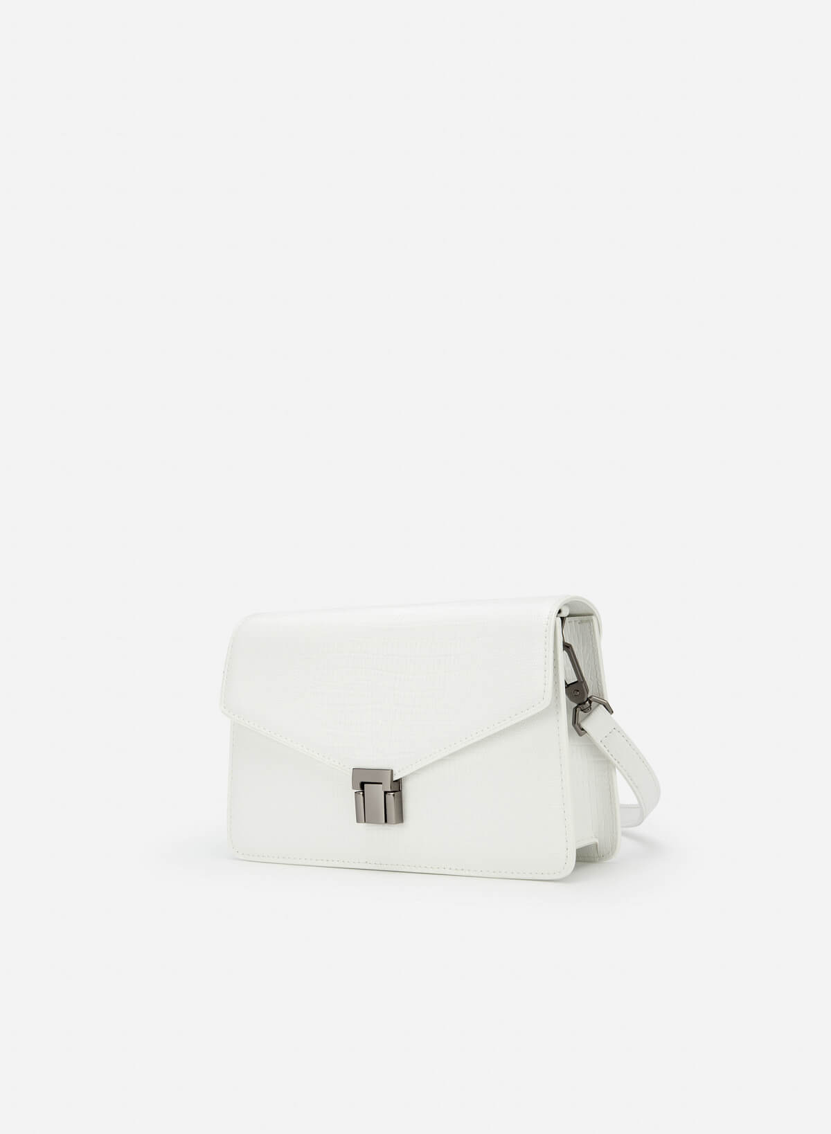 Lizard-effect Flap Crossbody Bag - MES 0219 - White - vascara.com