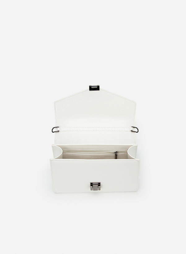 Lizard-effect Flap Crossbody Bag - MES 0219 - White - VASCARA