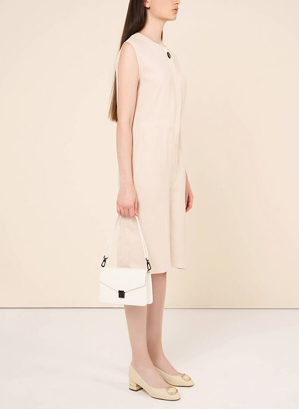 Lizard-effect Flap Crossbody Bag - MES 0219 - White - VASCARA