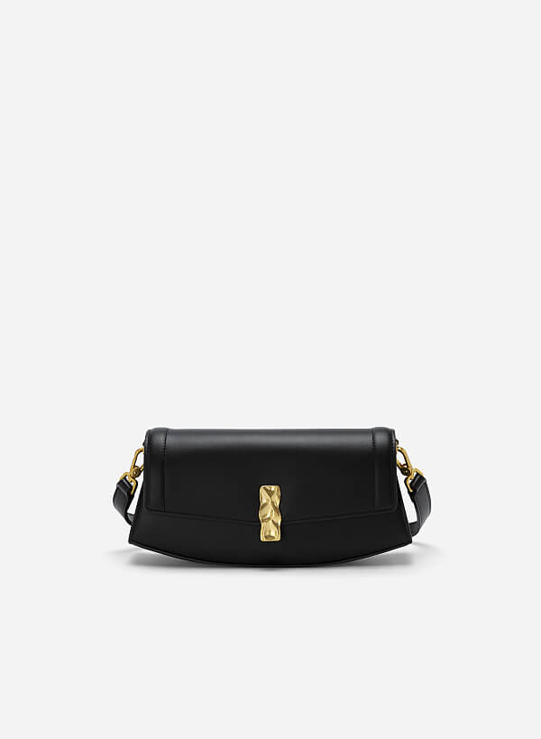 Lock Décor Trapezoid Handbag - MES 0215 - Black