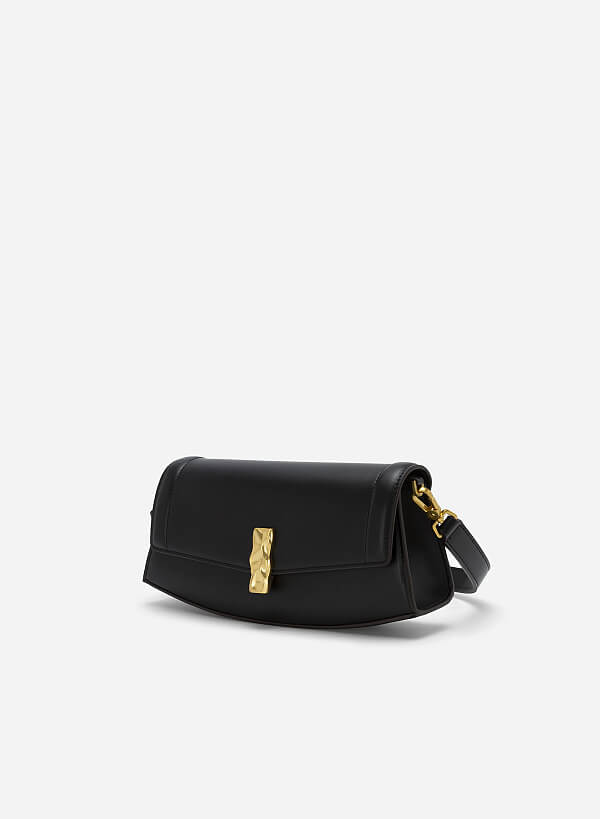 Lock Décor Trapezoid Handbag - MES 0215 - Black - VASCARA