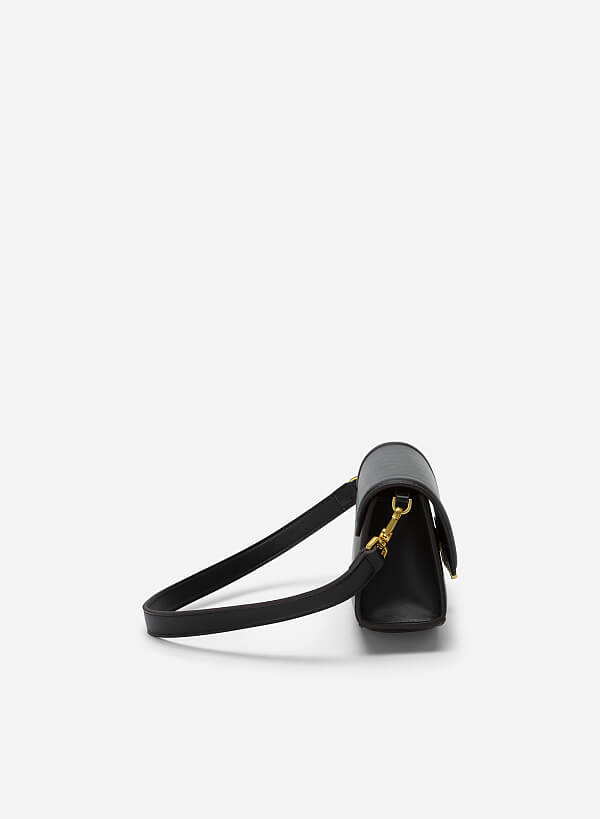 Lock Décor Trapezoid Handbag - MES 0215 - Black - VASCARA