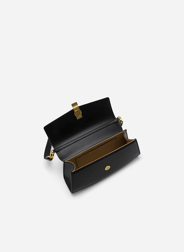 Lock Décor Trapezoid Handbag - MES 0215 - Black - VASCARA