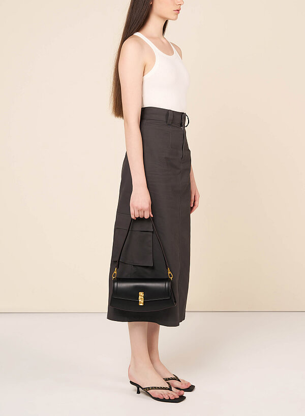 Lock Décor Trapezoid Handbag - MES 0215 - Black - VASCARA