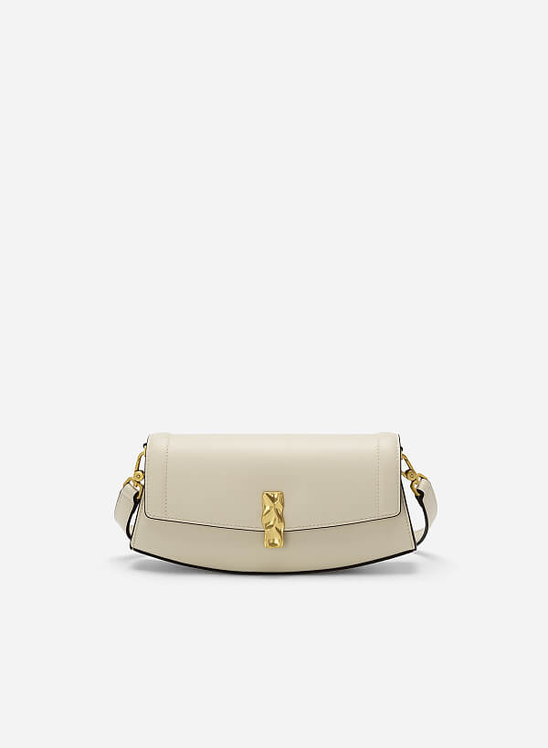 Lock Décor Trapezoid Handbag - MES 0215 - Cream