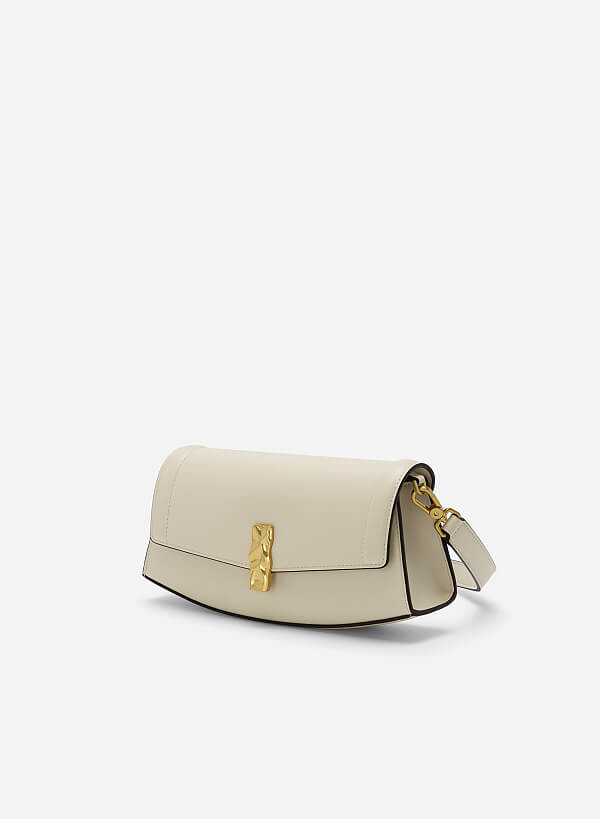 Lock Décor Trapezoid Handbag - MES 0215 - Cream - VASCARA
