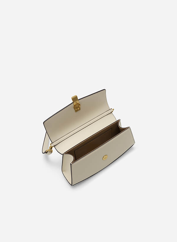 Lock Décor Trapezoid Handbag - MES 0215 - Cream - VASCARA