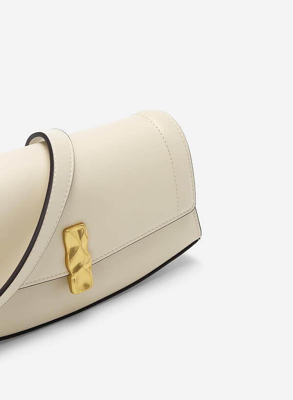 Lock Décor Trapezoid Handbag - MES 0215 - Cream - VASCARA