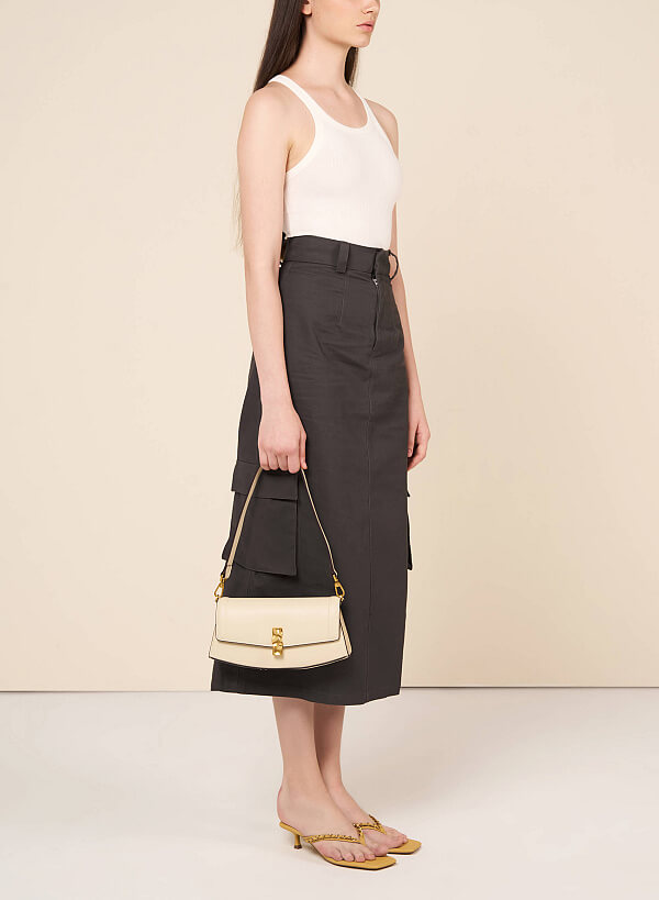 Lock Décor Trapezoid Handbag - MES 0215 - Cream - VASCARA