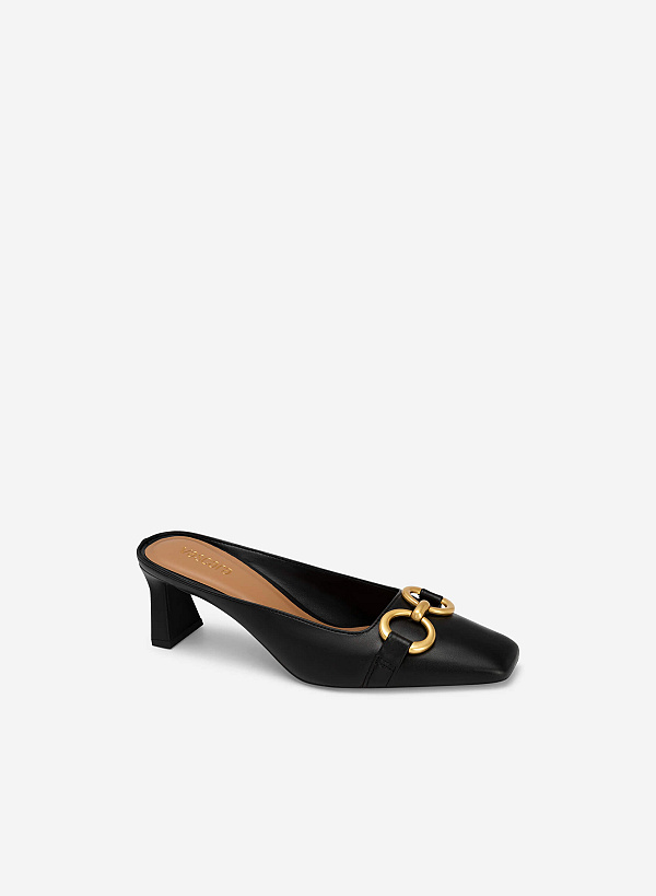Metal Lock Décor Mules - MUL 0185 - Black