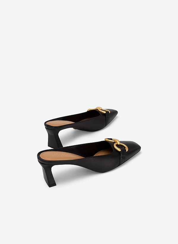 Metal Lock Décor Mules - MUL 0185 - Black - VASCARA