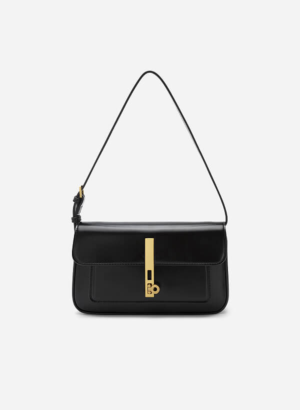 Metal Turn Lock Handbag - SAC 0313 - Black