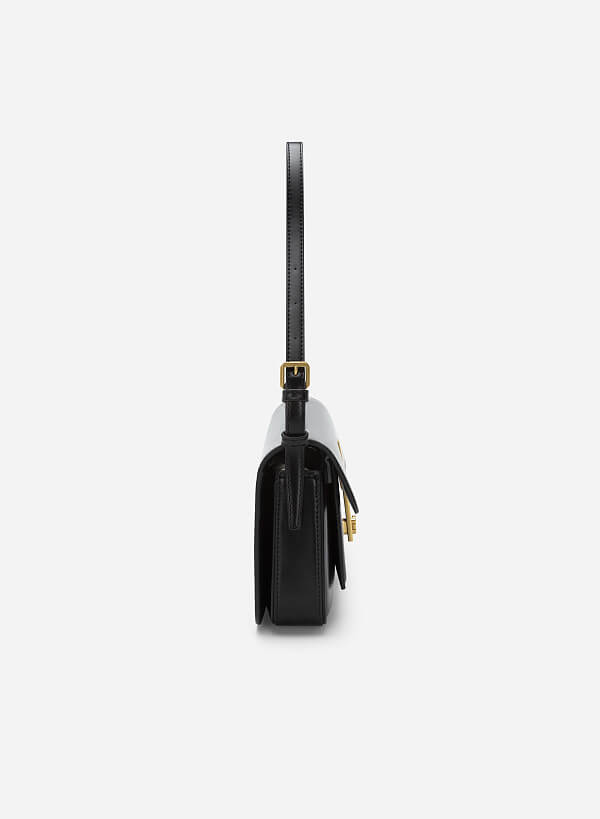 Metal Turn Lock Handbag - SAC 0313 - Black - VASCARA