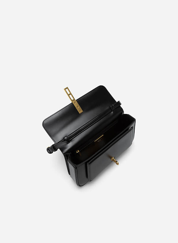 Metal Turn Lock Handbag - SAC 0313 - Black - VASCARA