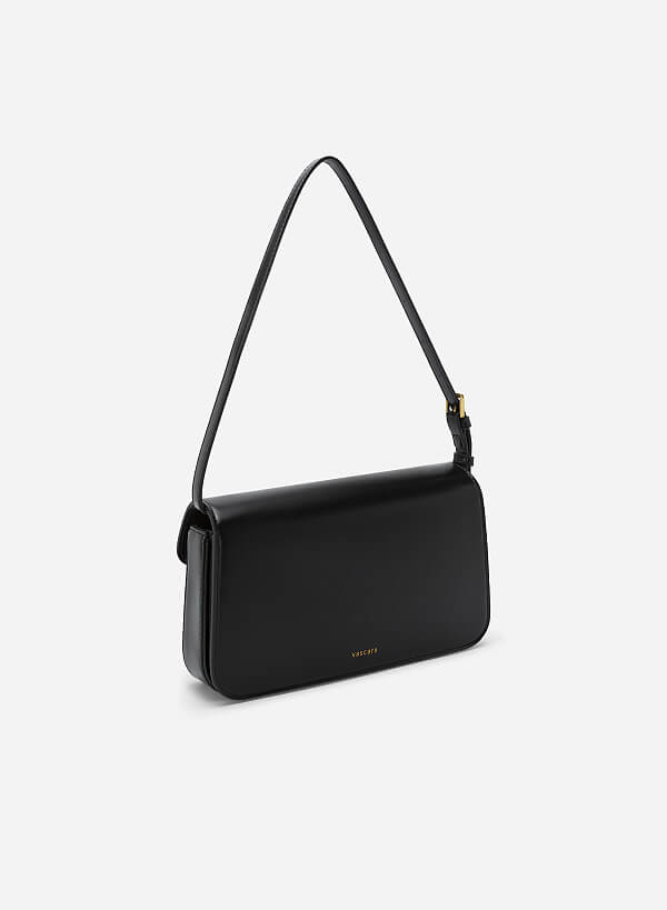 Metal Turn Lock Handbag - SAC 0313 - Black - VASCARA