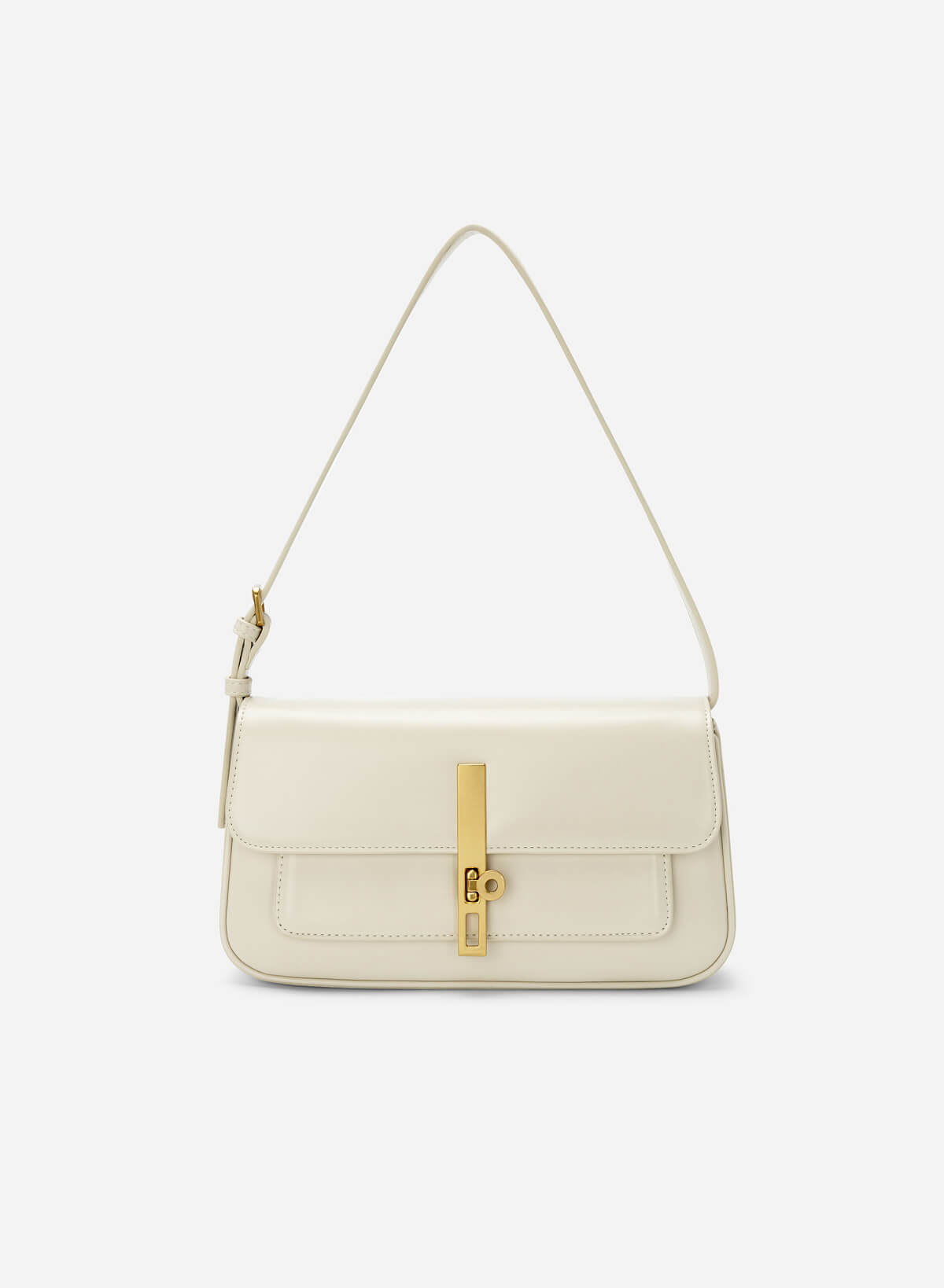 Metal Turn Lock Handbag - SAC 0313 - Cream - vascara.com