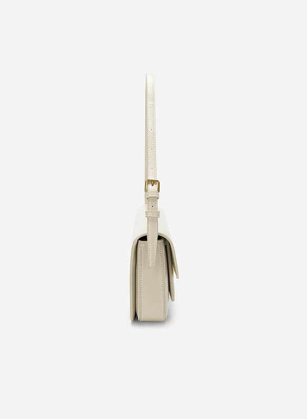 Metal Turn Lock Handbag - SAC 0313 - Cream - VASCARA