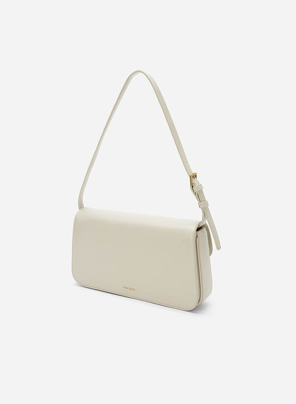 Metal Turn Lock Handbag - SAC 0313 - Cream - VASCARA