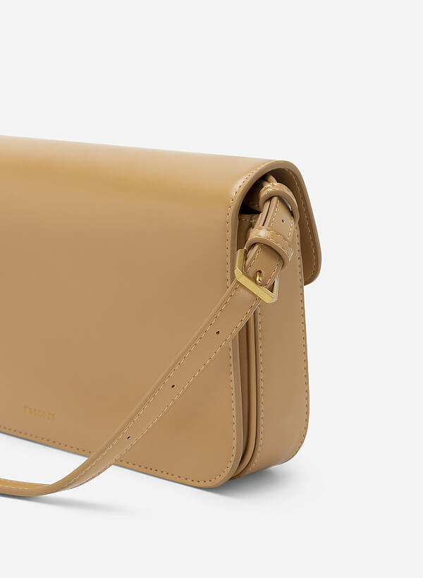 Metal Turn Lock Handbag - SAC 0313 - Light Brown - VASCARA