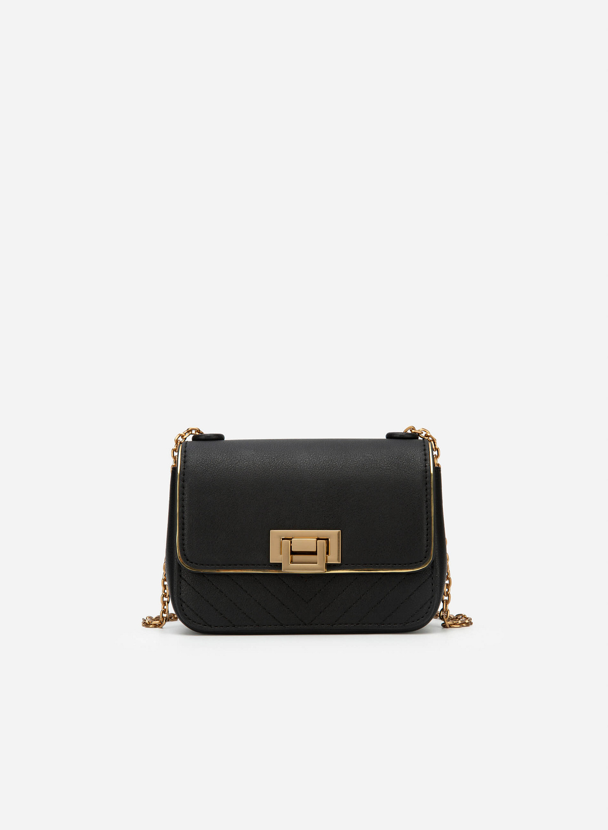 Metallic Edge Flap Crossbody Bag - MES 0222 - Black - vascara.com