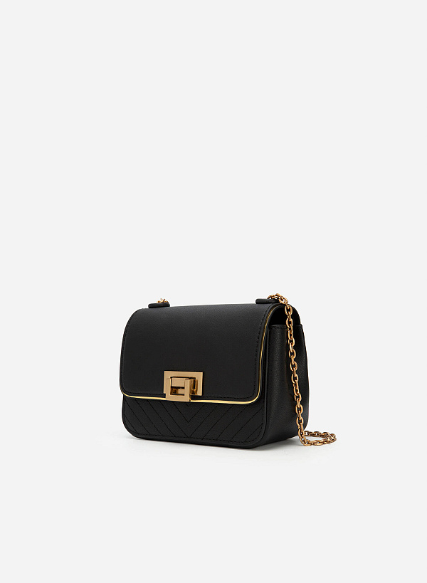 Metallic Edge Flap Crossbody Bag - MES 0222 - Black - VASCARA