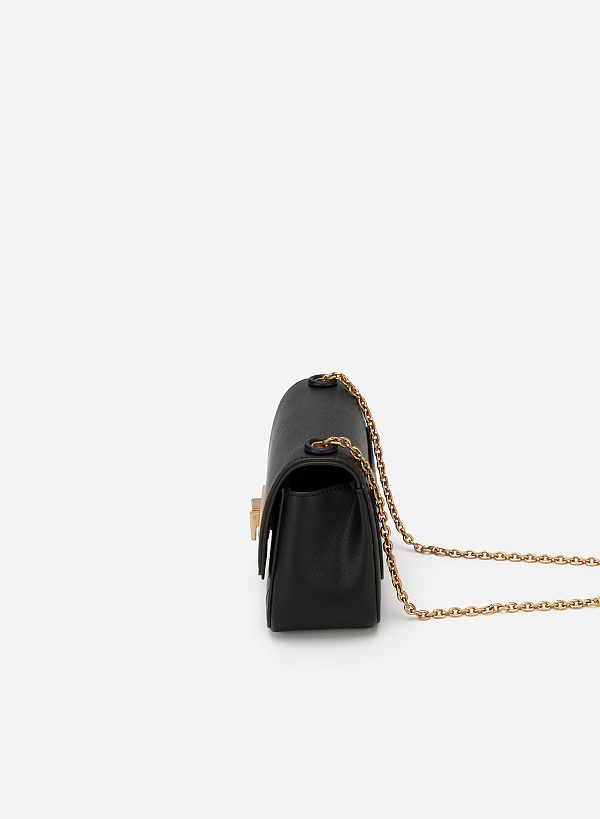 Metallic Edge Flap Crossbody Bag - MES 0222 - Black - VASCARA
