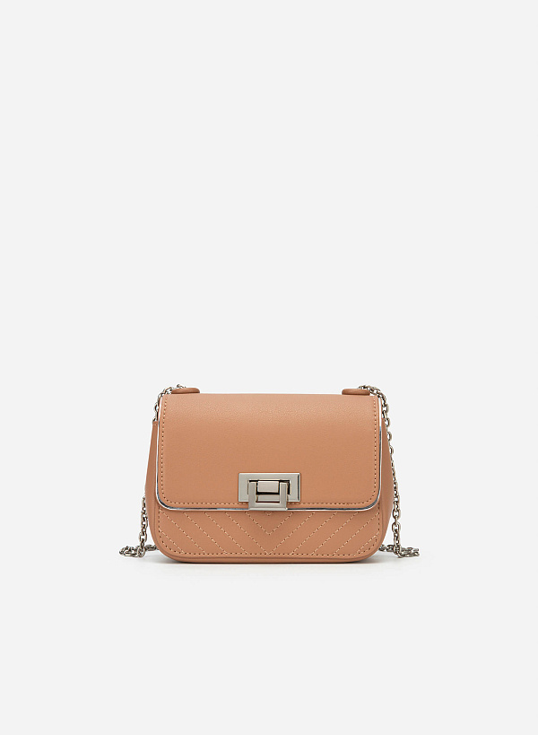 Metallic Edge Flap Crossbody Bag - MES 0222 - Dark Beige - VASCARA