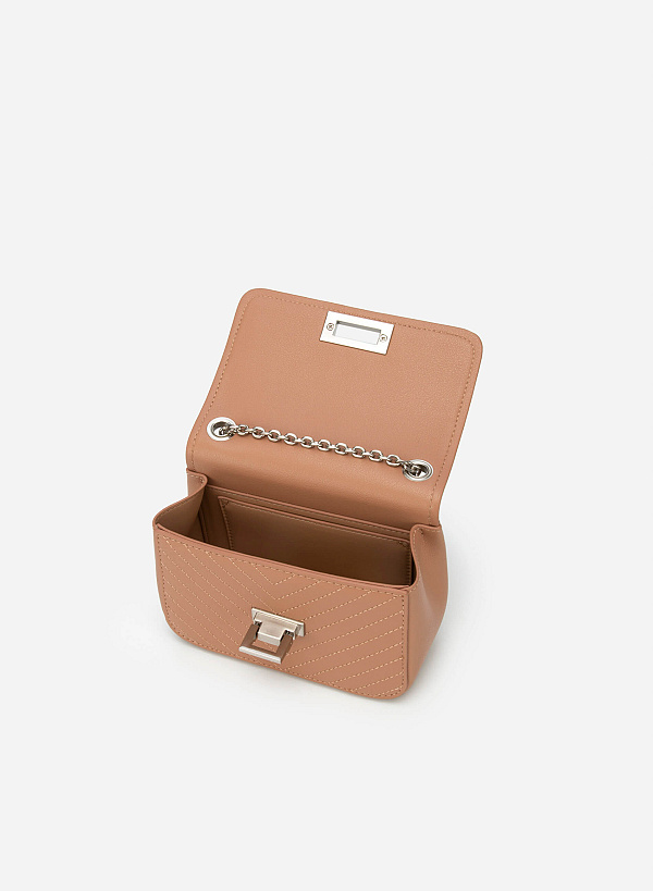 Metallic Edge Flap Crossbody Bag - MES 0222 - Dark Beige - VASCARA
