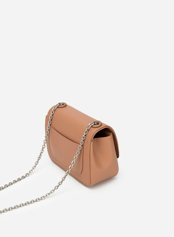 Metallic Edge Flap Crossbody Bag - MES 0222 - Dark Beige - VASCARA