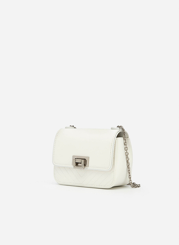 Metallic Edge Flap Crossbody Bag - MES 0222 - White - VASCARA