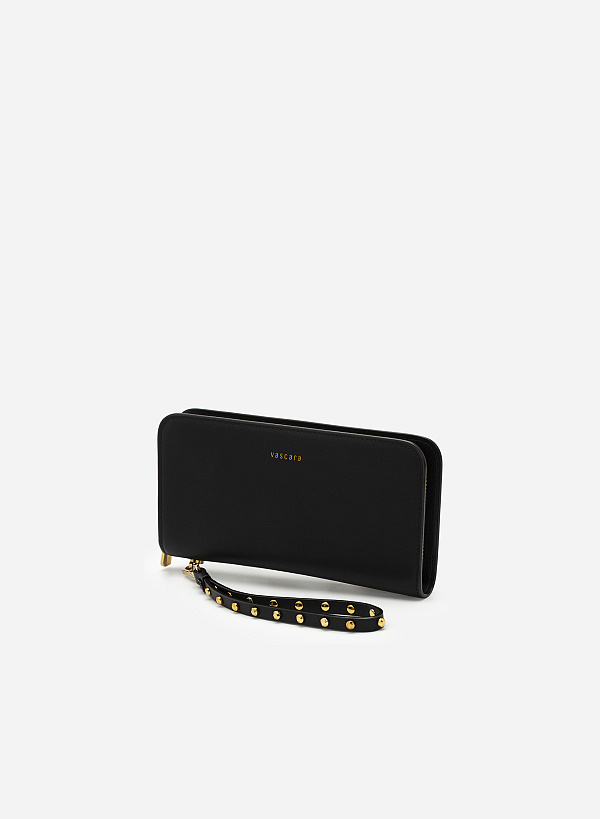Rivet Décor Chain Handle Zip-Around Clutch - WLL 0258 - Black - VASCARA