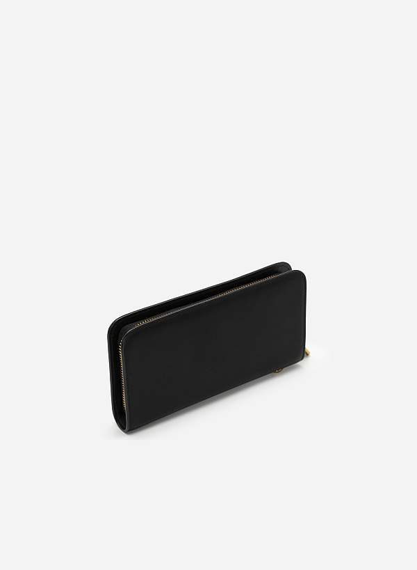 Rivet Décor Chain Handle Zip-Around Clutch - WLL 0258 - Black - VASCARA