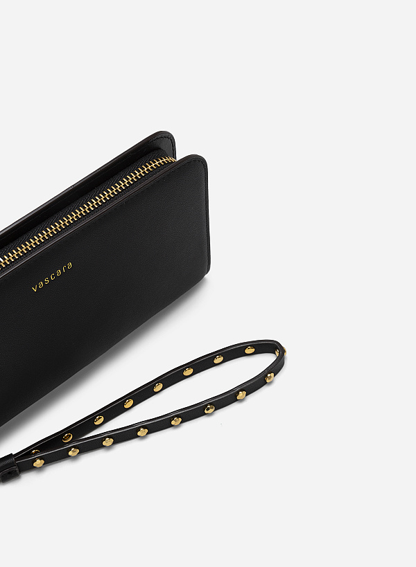 Rivet Décor Chain Handle Zip-Around Clutch - WLL 0258 - Black - VASCARA