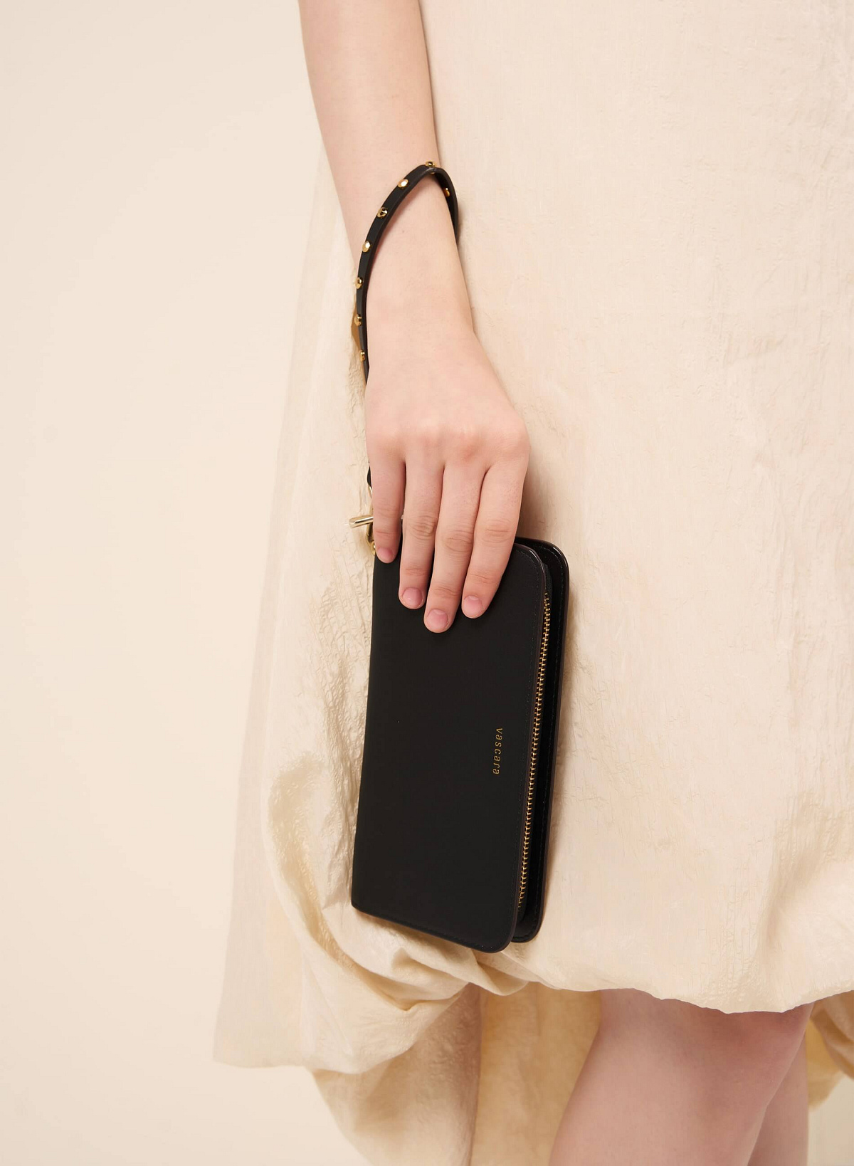 Rivet Décor Chain Handle Zip-Around Clutch - WLL 0258 - Black - vascara.com