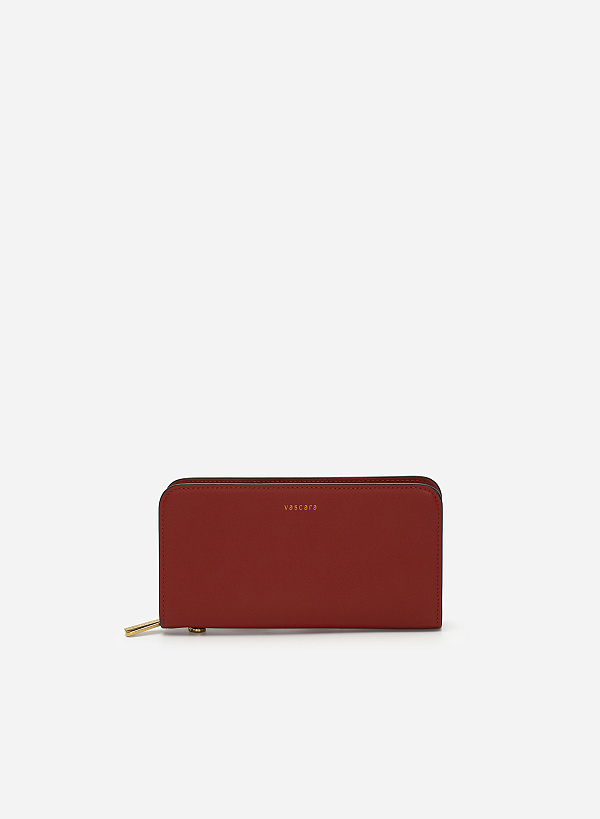 Rivet Décor Chain Handle Zip-Around Clutch - WLL 0258 - Dark Orange - VASCARA