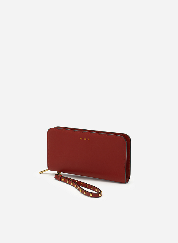Rivet Décor Chain Handle Zip-Around Clutch - WLL 0258 - Dark Orange - VASCARA