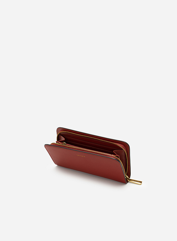 Rivet Décor Chain Handle Zip-Around Clutch - WLL 0258 - Dark Orange - VASCARA