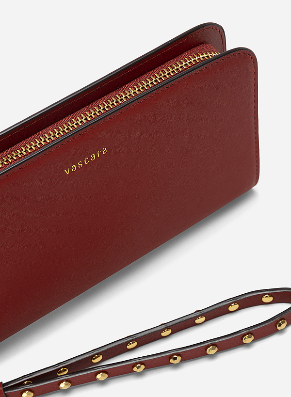Rivet Décor Chain Handle Zip-Around Clutch - WLL 0258 - Dark Orange - VASCARA
