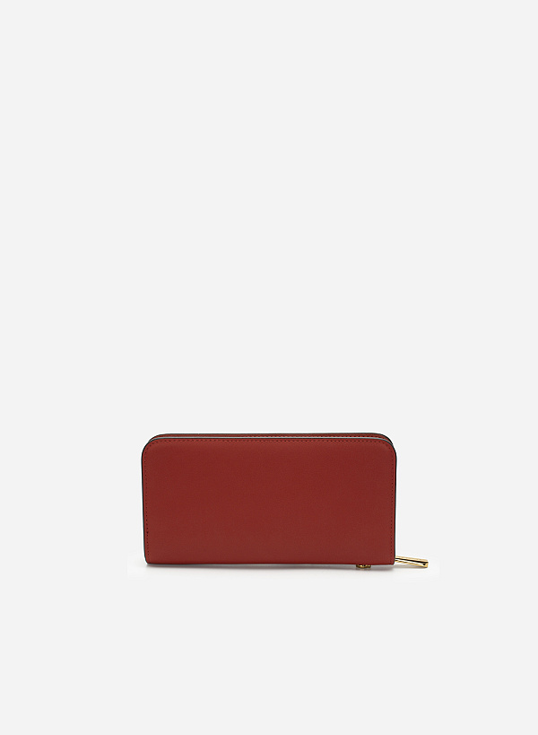 Rivet Décor Chain Handle Zip-Around Clutch - WLL 0258 - Dark Orange - VASCARA